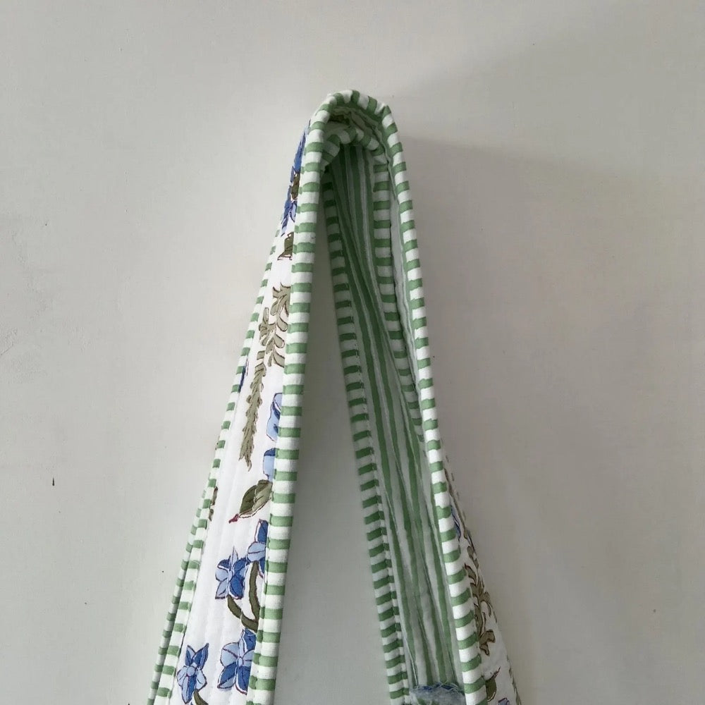 Large Cotton Quilted Tote Bag, Hand Block Printed Handmade Jaipur Shoulder Bag | Boho Eco Friendly