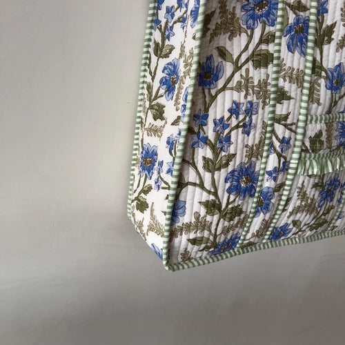 Large Cotton Quilted Tote Bag, Hand Block Printed Handmade Jaipur Shoulder Bag | Boho Eco Friendly
