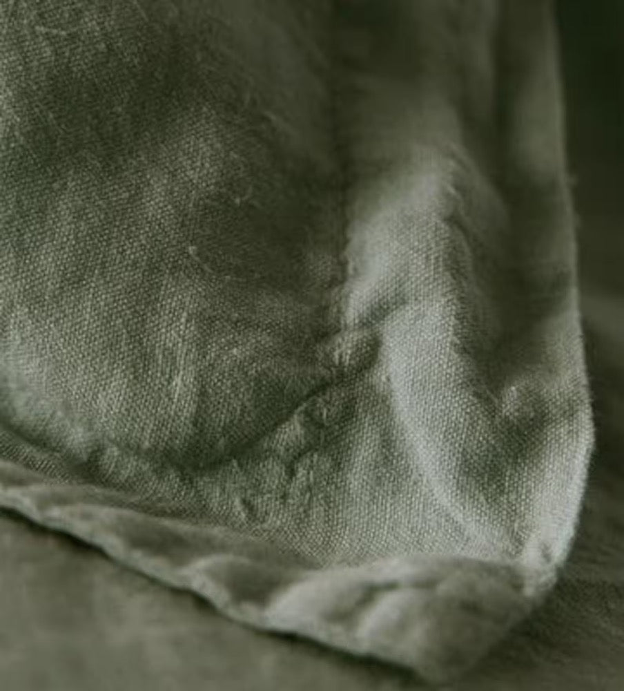 Linen Bedding Set in Olive Green Soft Washed Bedding with Coconut Buttons, Queen King Twin 100% Flax Linen Duvet Cover