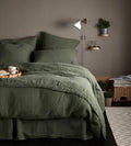 Linen Bedding Set in Olive Green Soft Washed Bedding with Coconut Buttons, Queen King Twin 100% Flax Linen Duvet Cover